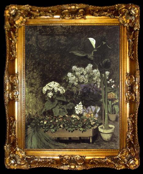 framed  Pierre-Auguste Renoir Still Life-Spring Flowers in a Greenhouse, ta009-2
